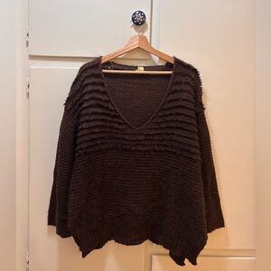 Ecote Brown Textured Deep V-Neck Sweater